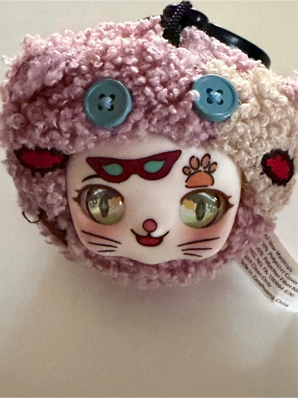 Genertg Plush Pink Curly Keychain Accent